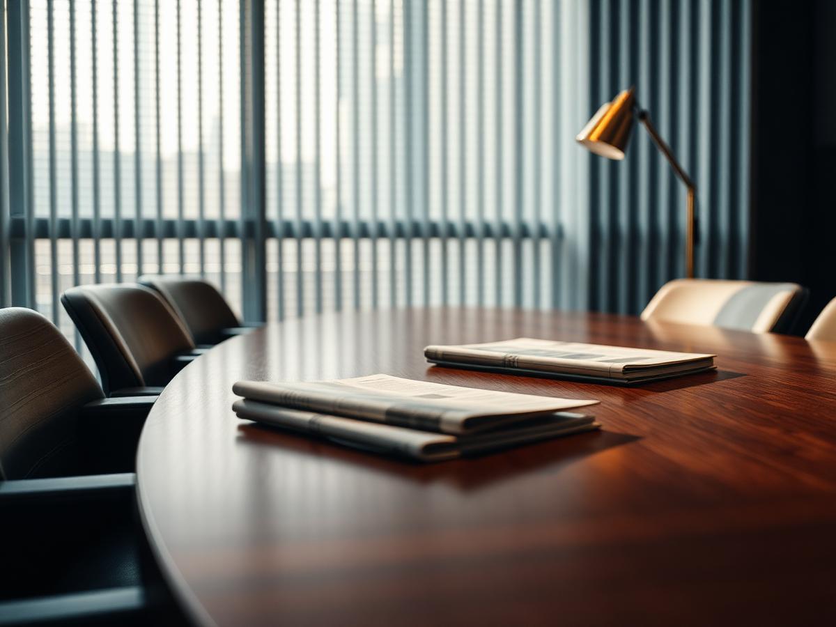 A quiet institutional boardroom